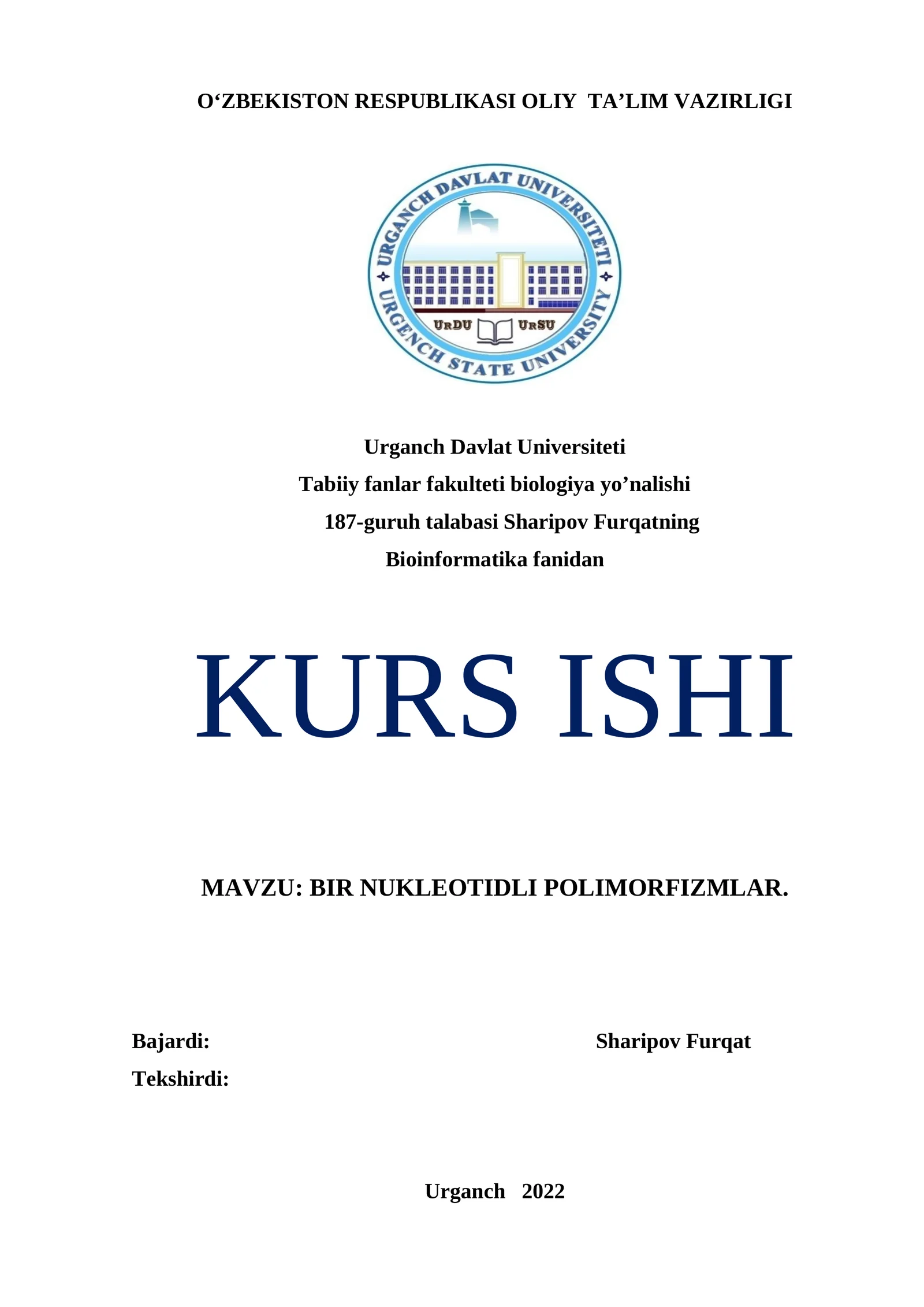 Bir nukleotidli polimorfizmlar kurs ishi