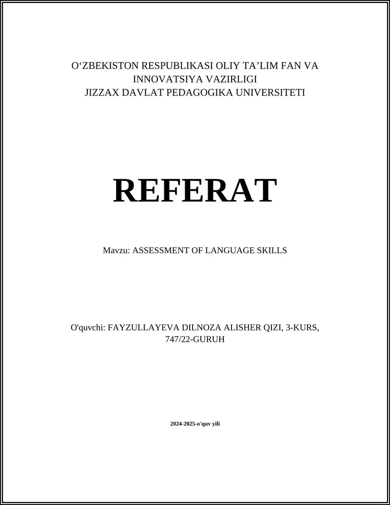 ASSESSMENT OF LANGUAGE SKILLS