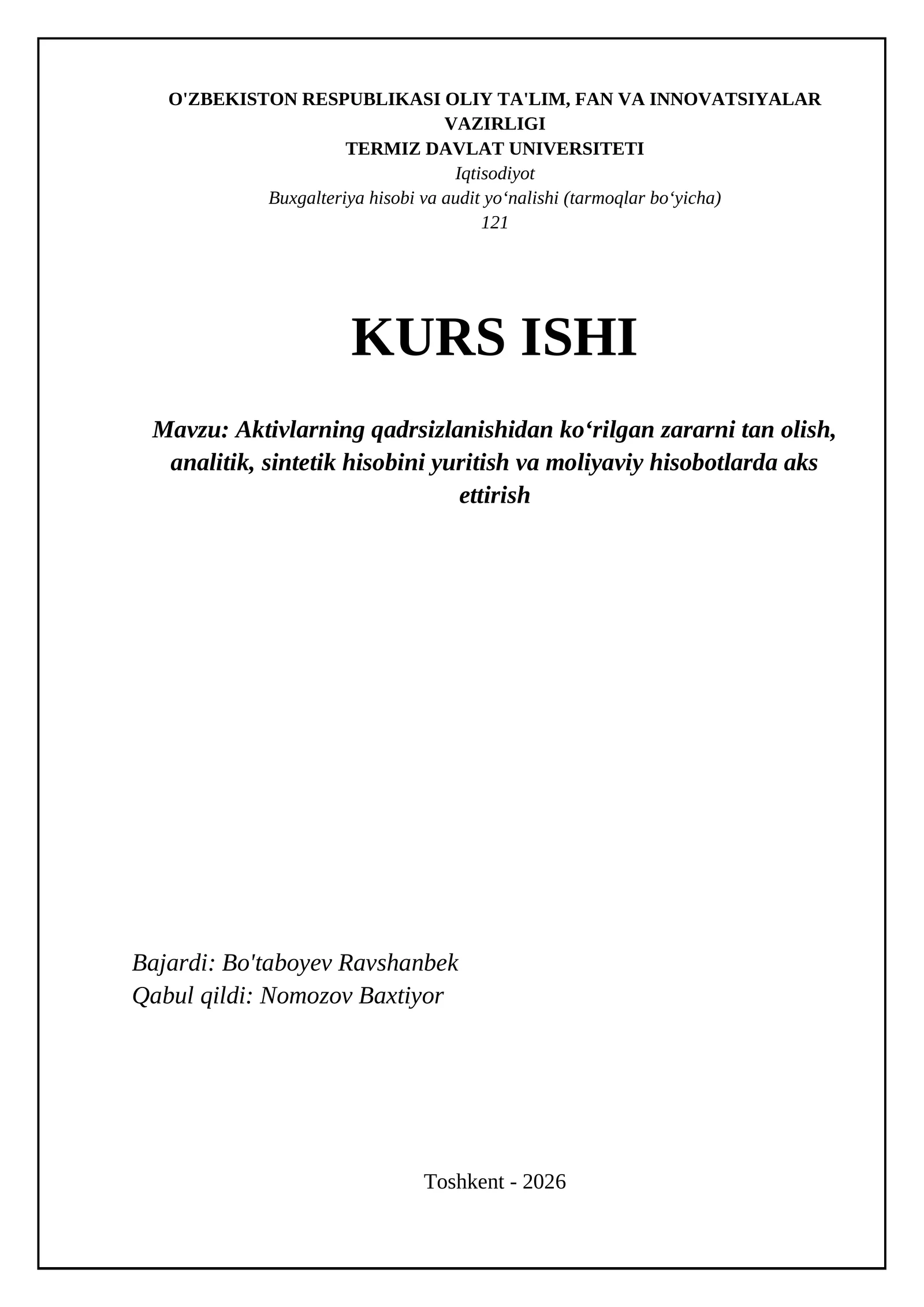 Buxgalteriya hisobi va audit yoʻnalishi (tarmoqlar boʻyicha)