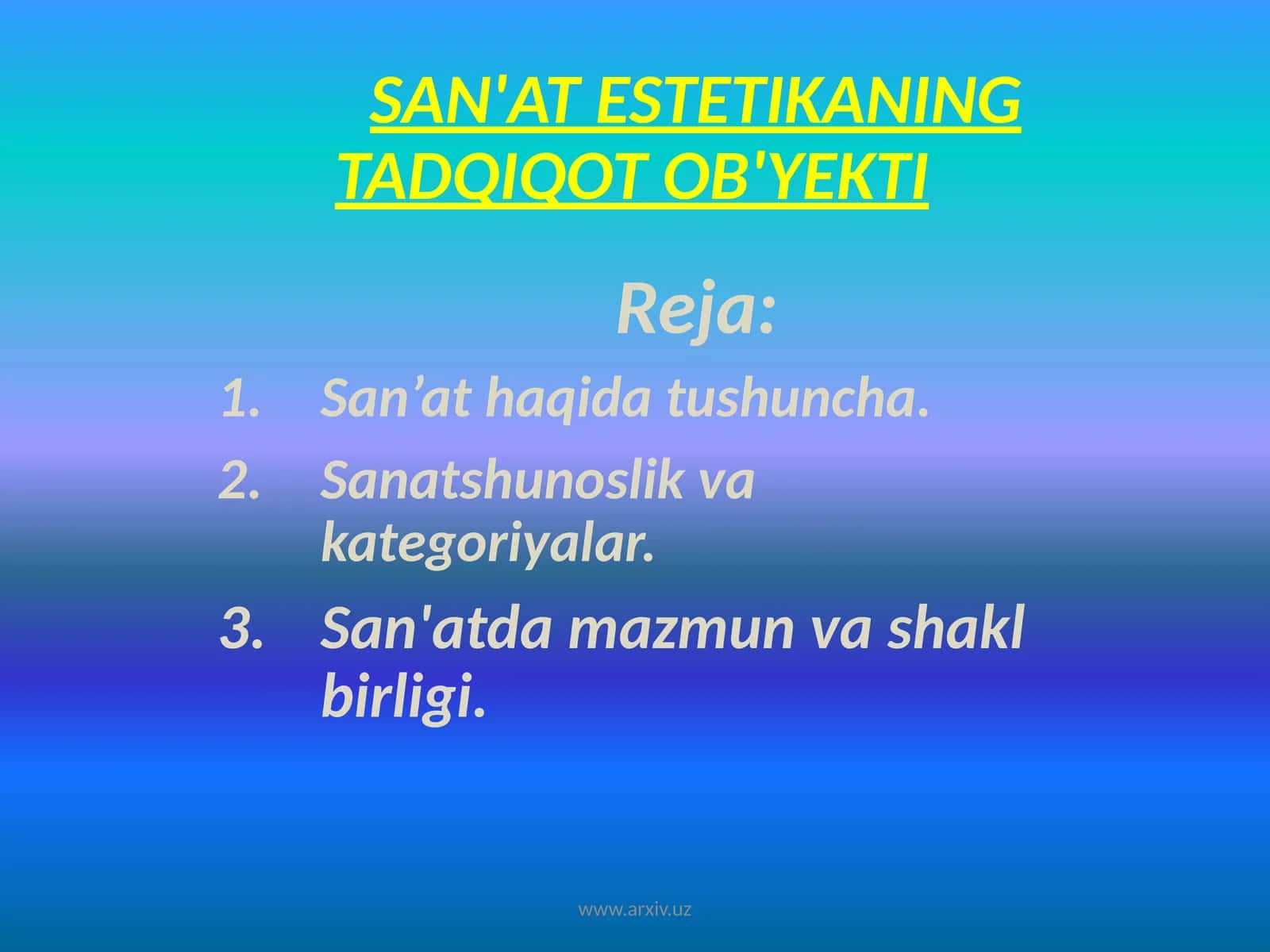 San'at estetikaning tadqiqot ob'yekti