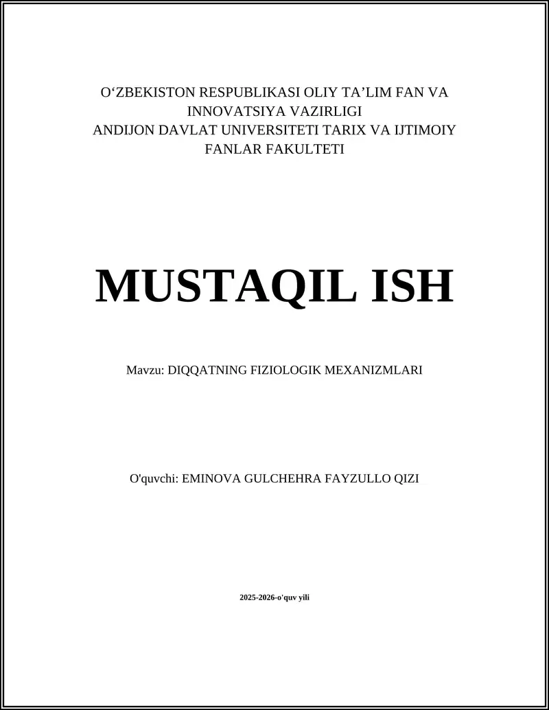 DIQQATNING FIZIOLOGIK MEXANIZMLARI
