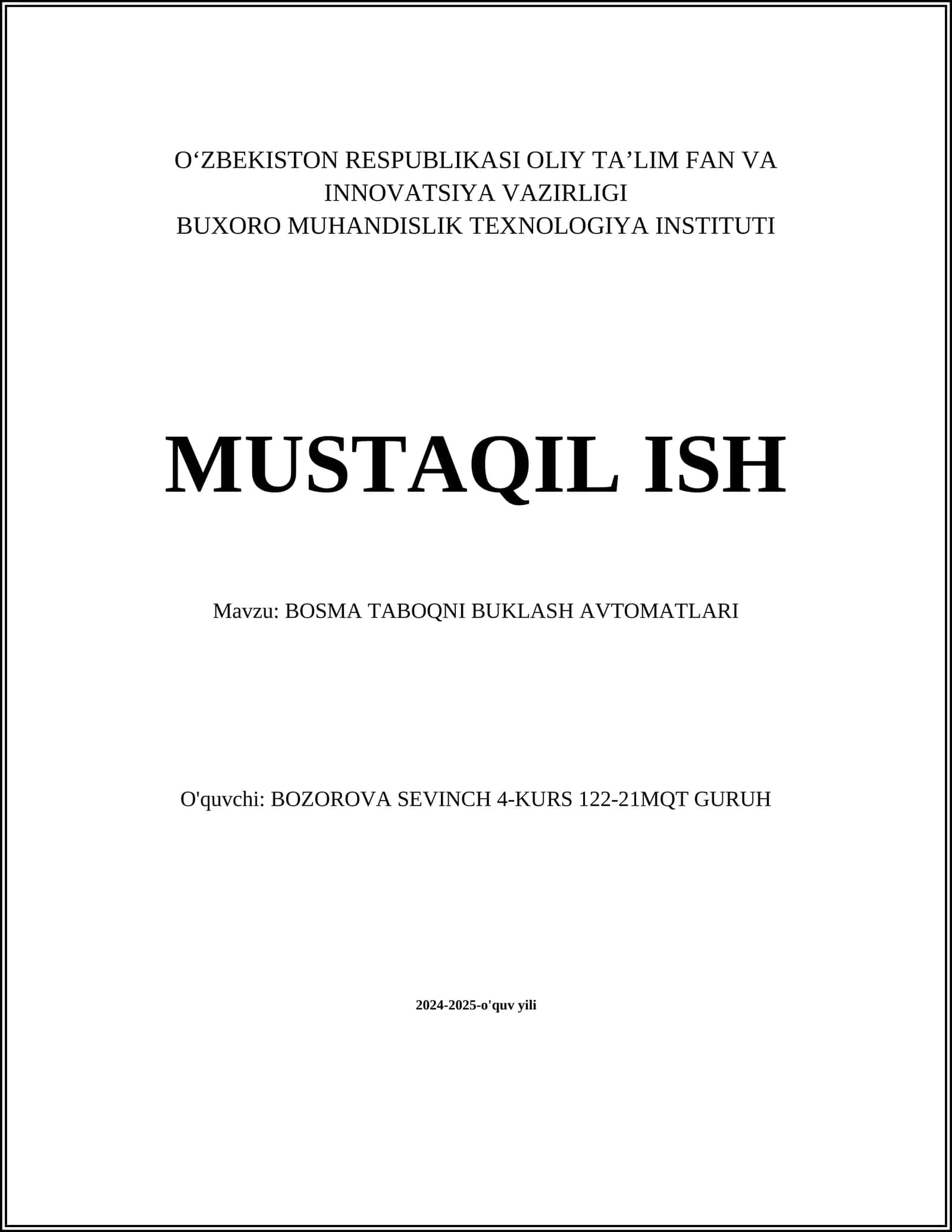 BOSMA TABOQNI BUKLASH AVTOMATLARI
