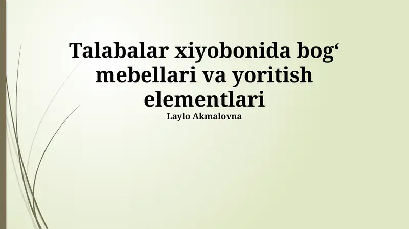 Bog' Mebel va Yoritish Elementlari