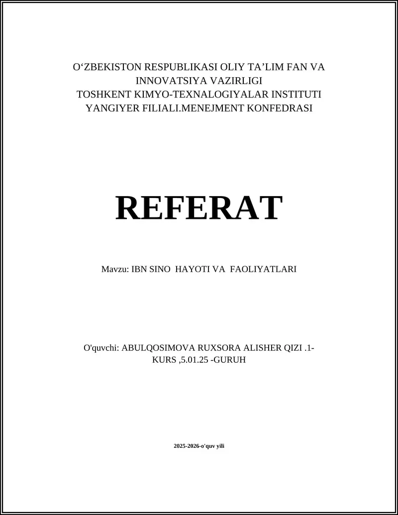 IBN SINO HAYOTI VA FAOLIYATLARI