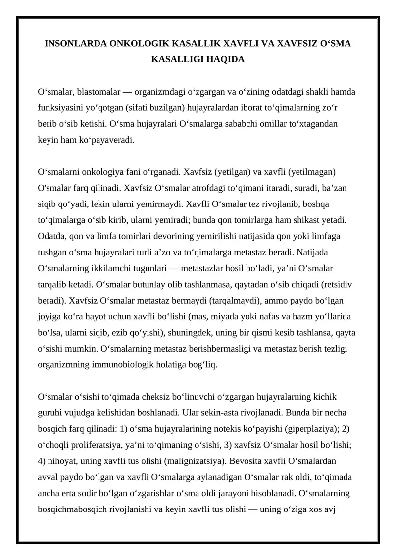 Onkologik kasalliklar