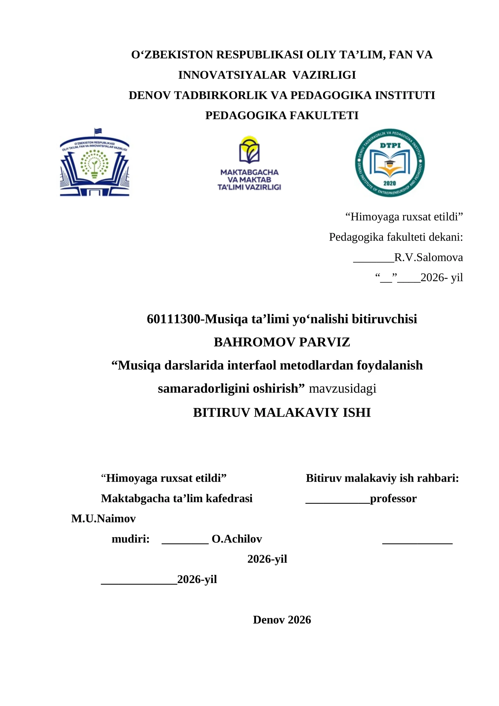 Musiqa darslarida interfaol metodlardan foydalanish samaradorligini oshirish