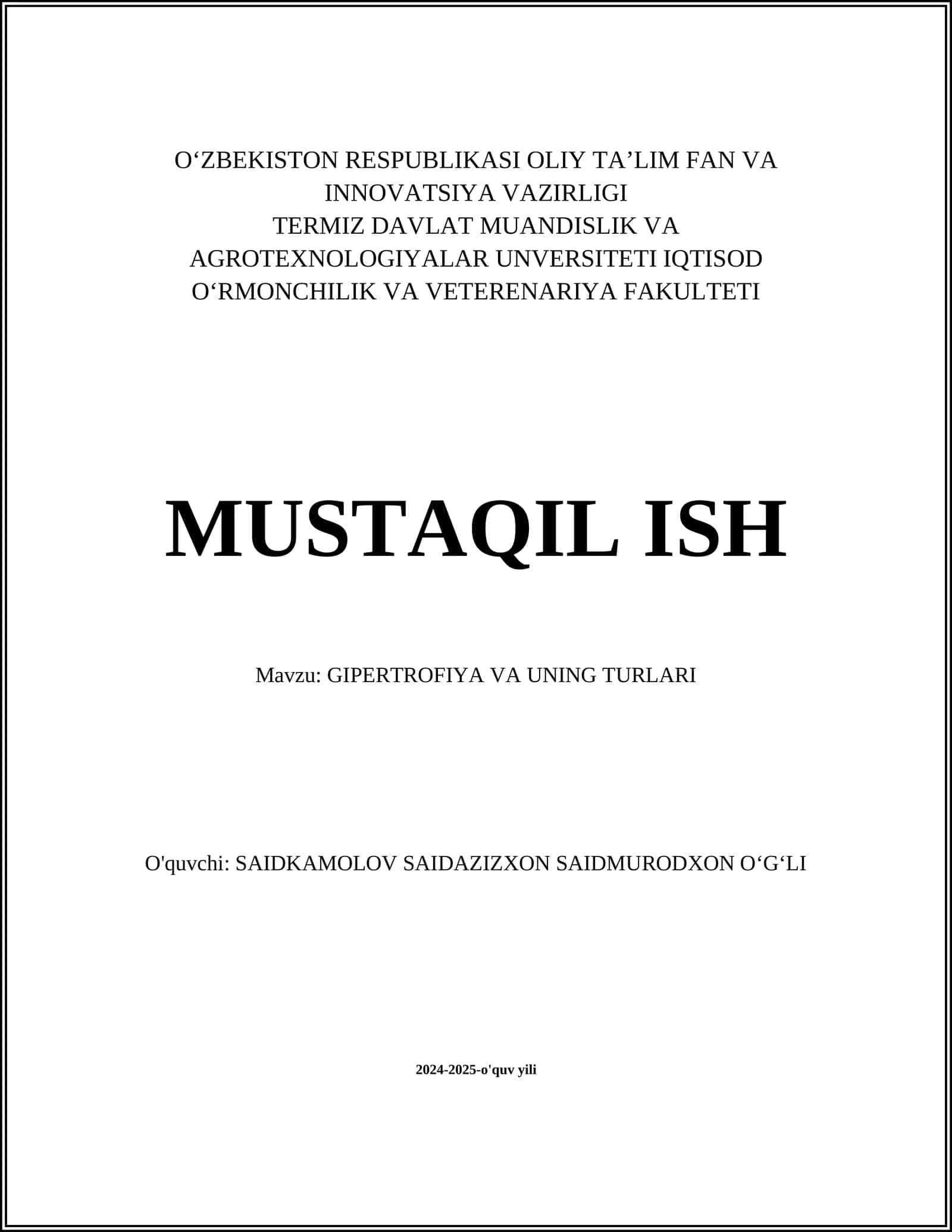 GIPERTROFIYA VA UNING TURLARI