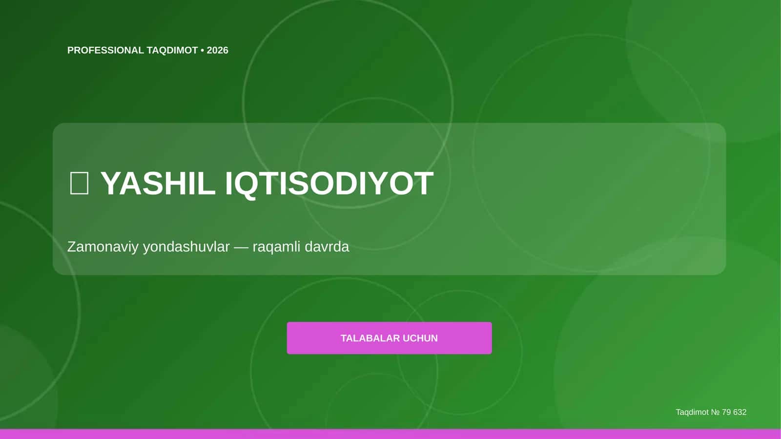 Yashil iqtisodiyot: zamonaviy yondashuvlar (raqamli davrda) [talabalar uchun]