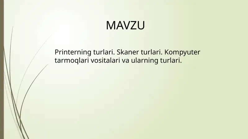 Printerning turlari. Skaner turlari. Kompyuter tarmoqlari vositalari va ularning turlari