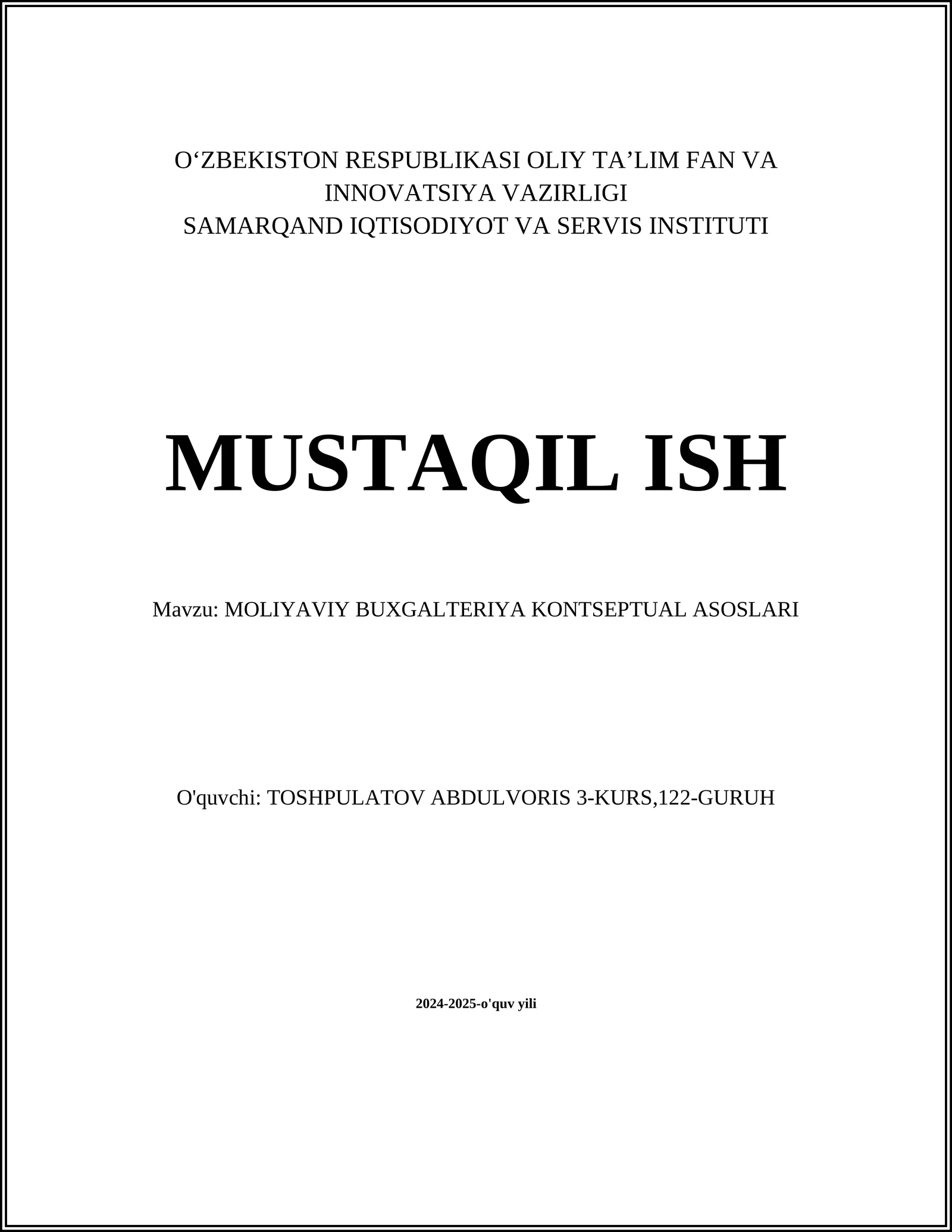 MOLIYAVIY BUXGALTERIYA KONTSEPTUAL ASOSLARI