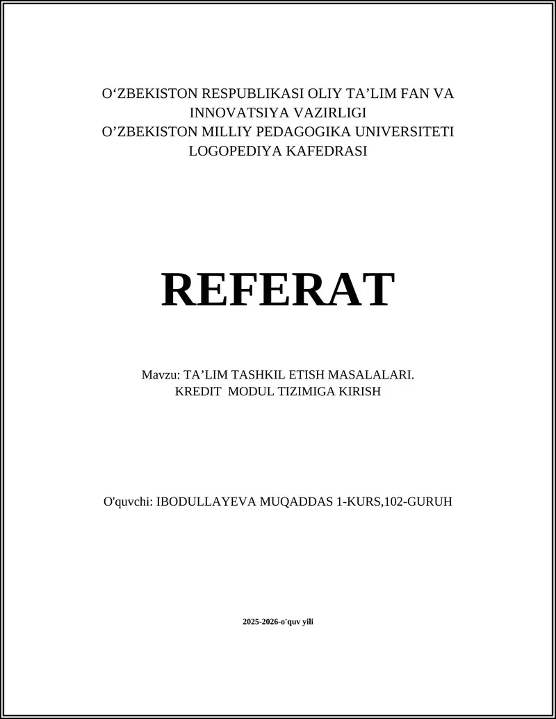 TA’LIM TASHKIL ETISH MASALALARI