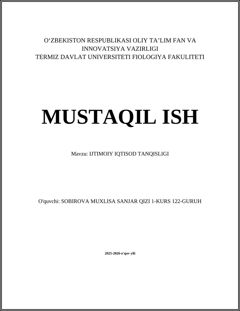 IJTIMOIY IQTISOD TANQISLIGI