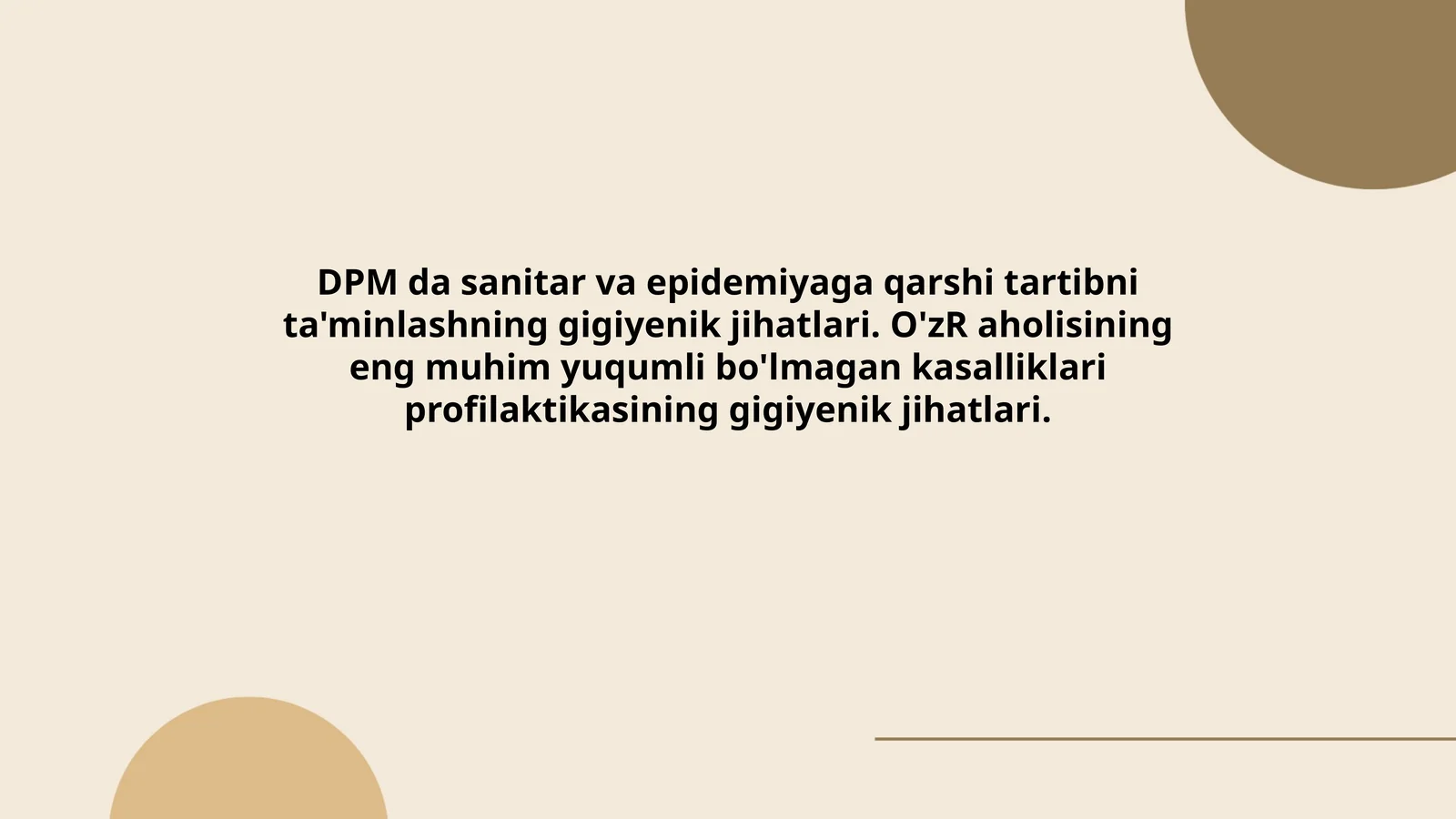 DPM da sanitar va epidemiyaga qarshi tartibni ta'minlashning gigiyenik jihatlari