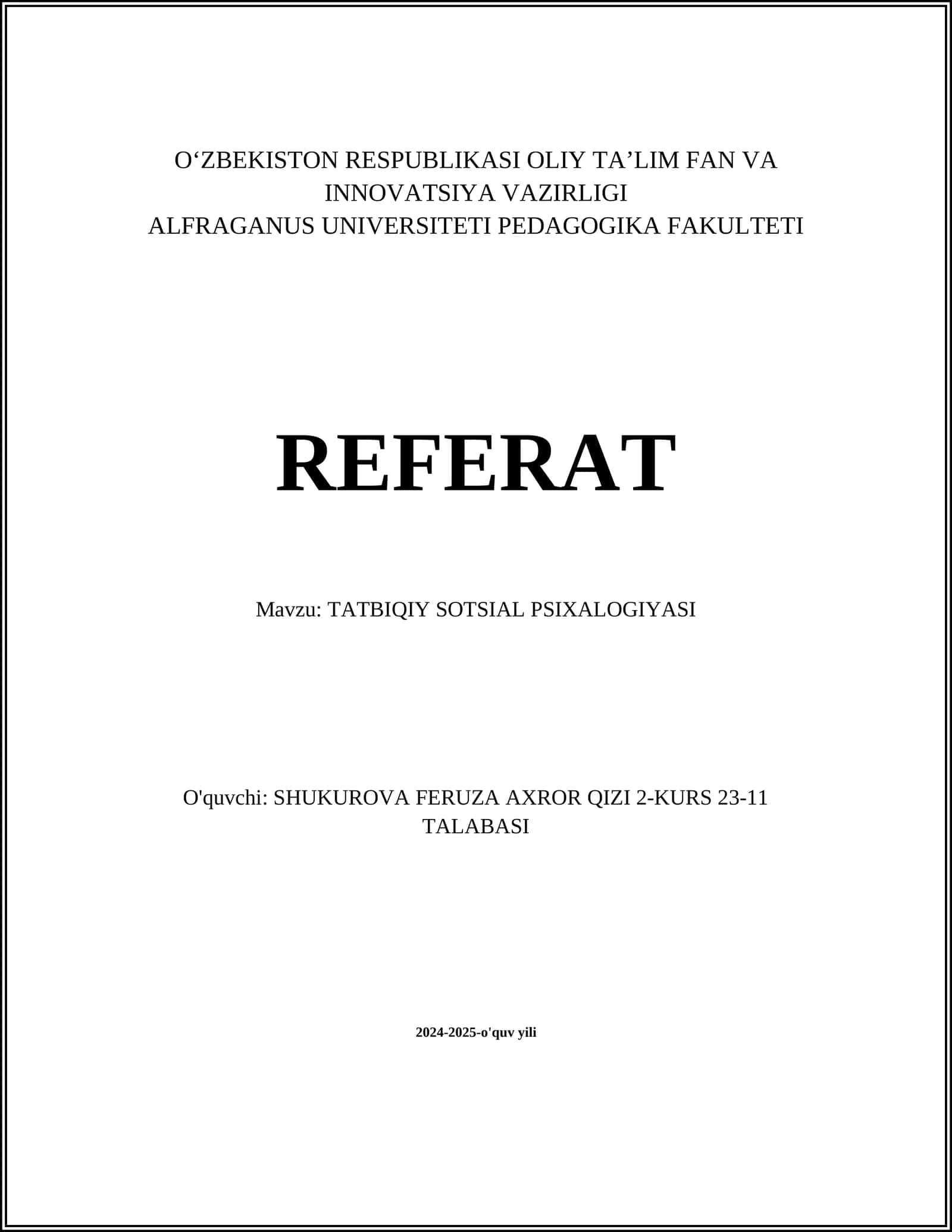 TATBIQIY SOTSIAL PSIXOLOGIYASI