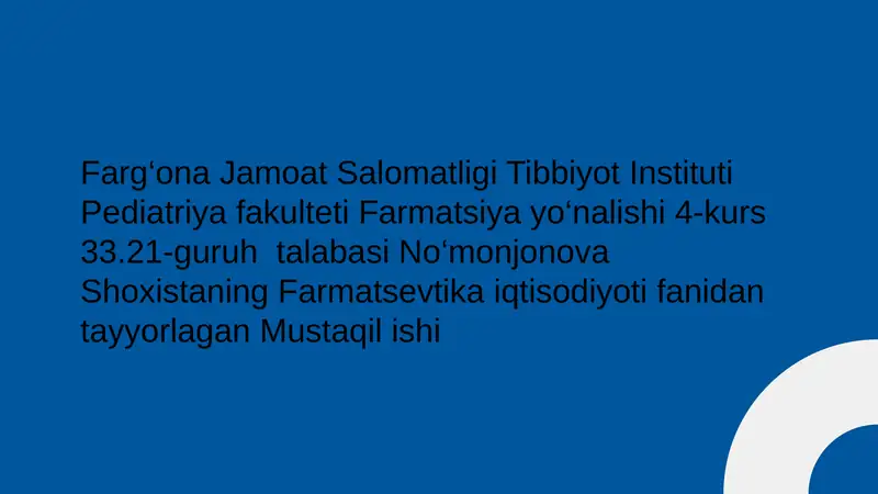 Farmatsevtika Korxonalari Biznes-rejasi