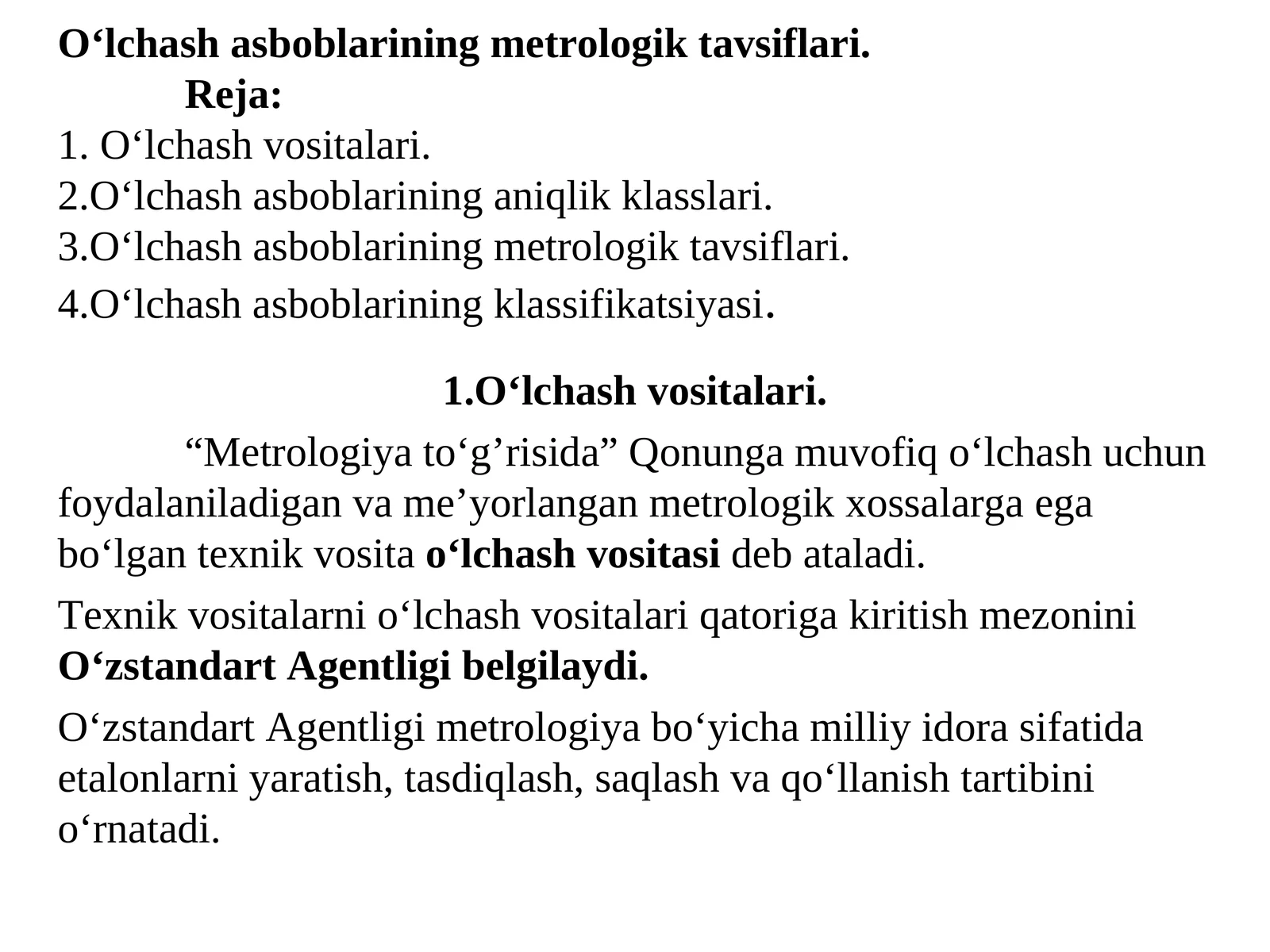 O‘lchаsh asboblarining metrologik tavsiflari
