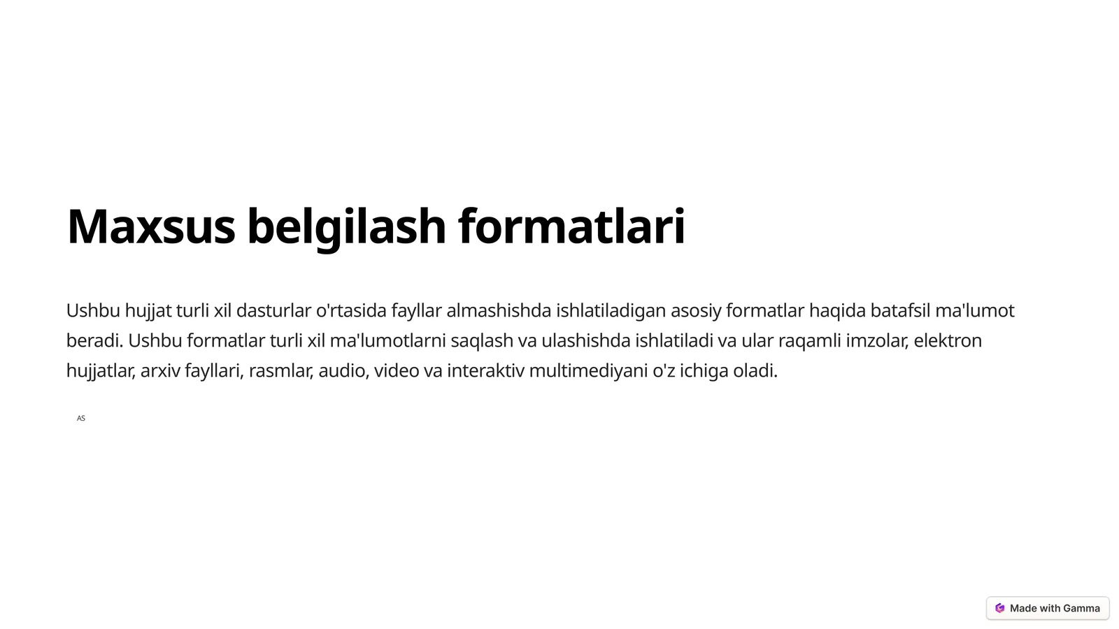 Maxsus belgilash formatlari
