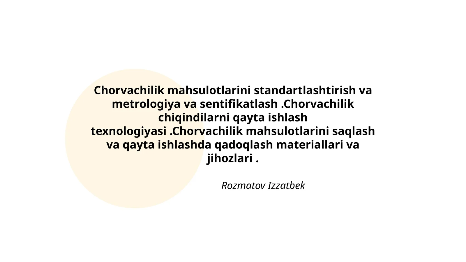 Chorvachilik Mahsulotlarini Standartlashtirish va Metrologiya
