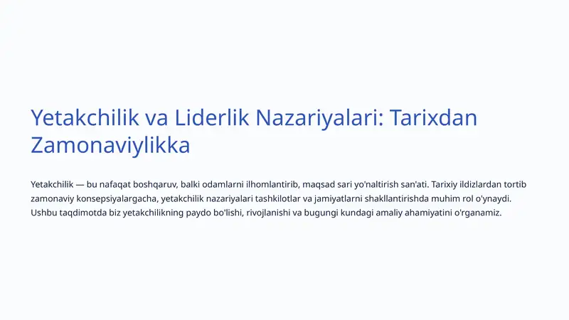 Yetakchilik va Liderlik Nazariyalari