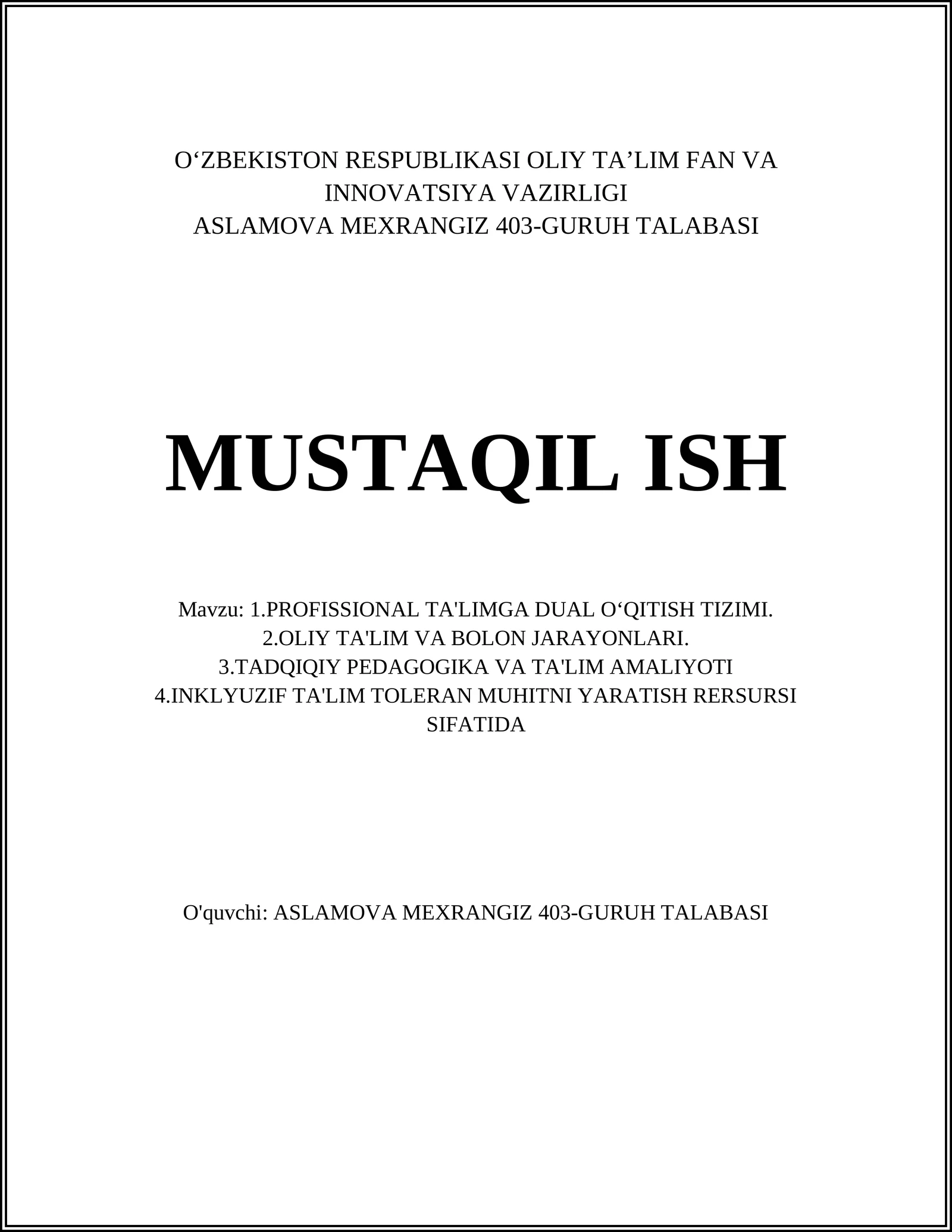 PROFSSIONAL TA'LIMGA DUAL OʻQITISH TIZIMI