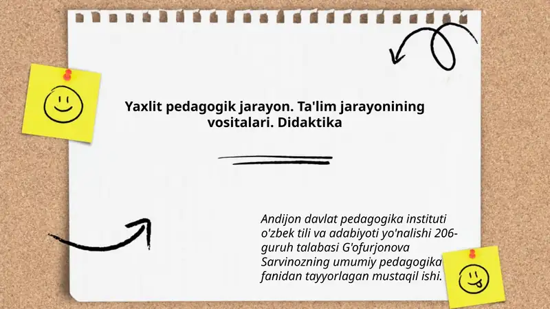 Umumiy pedagogika fanidan tayyorlagan mustaqil ishi