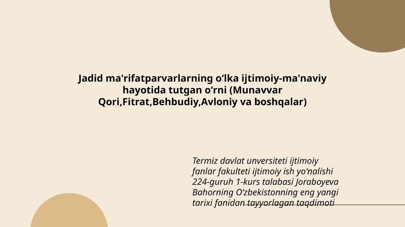 Oʻzbekistonning eng yangi tarixi fanidan tayyorlagan taqdimoti