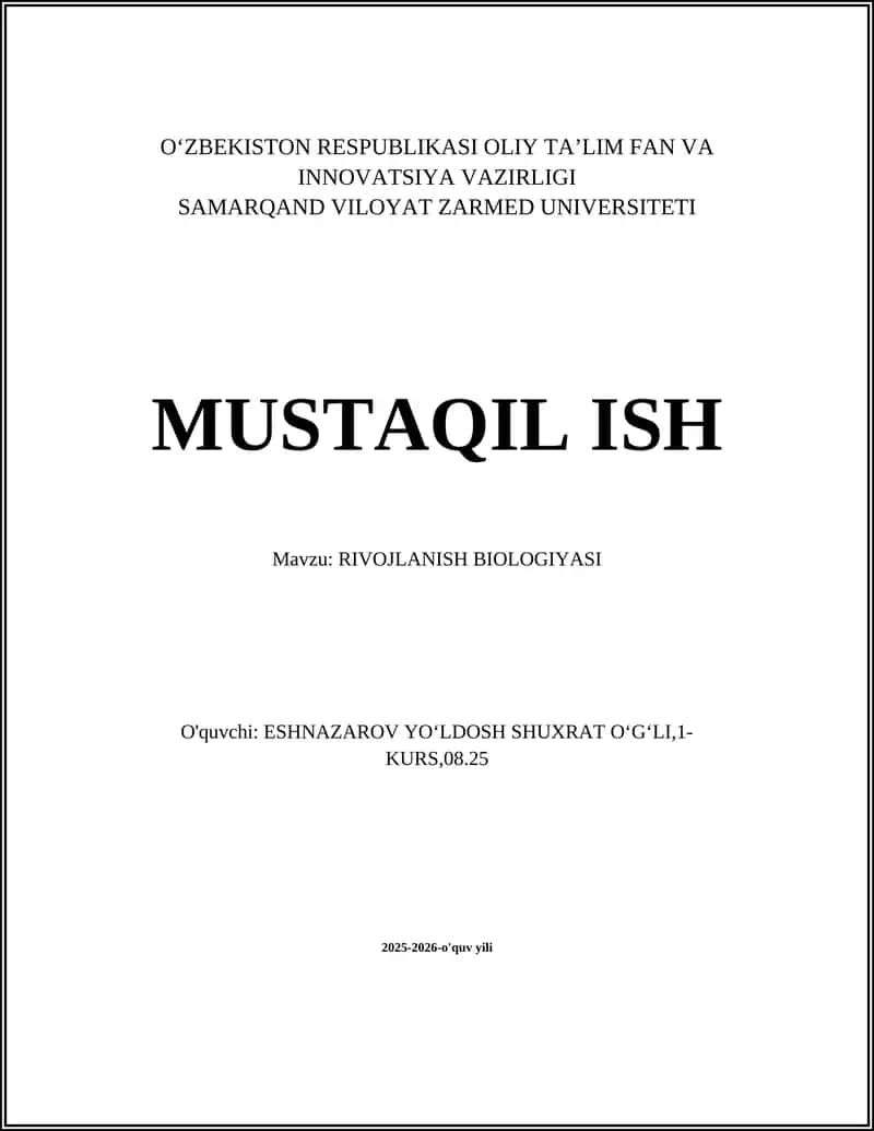 RIVOJLANISH BIOLOGIYASI