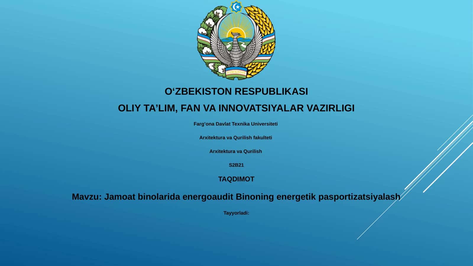 Jamoat binolarida energoaudit Binoning energetik pasportizatsiyalash