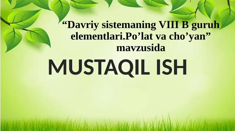Davriy Sistemada VIII B-Guruhi Elementlari