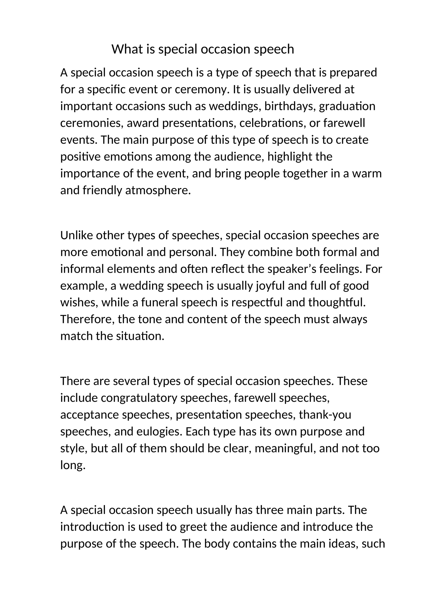 Special occasion speech