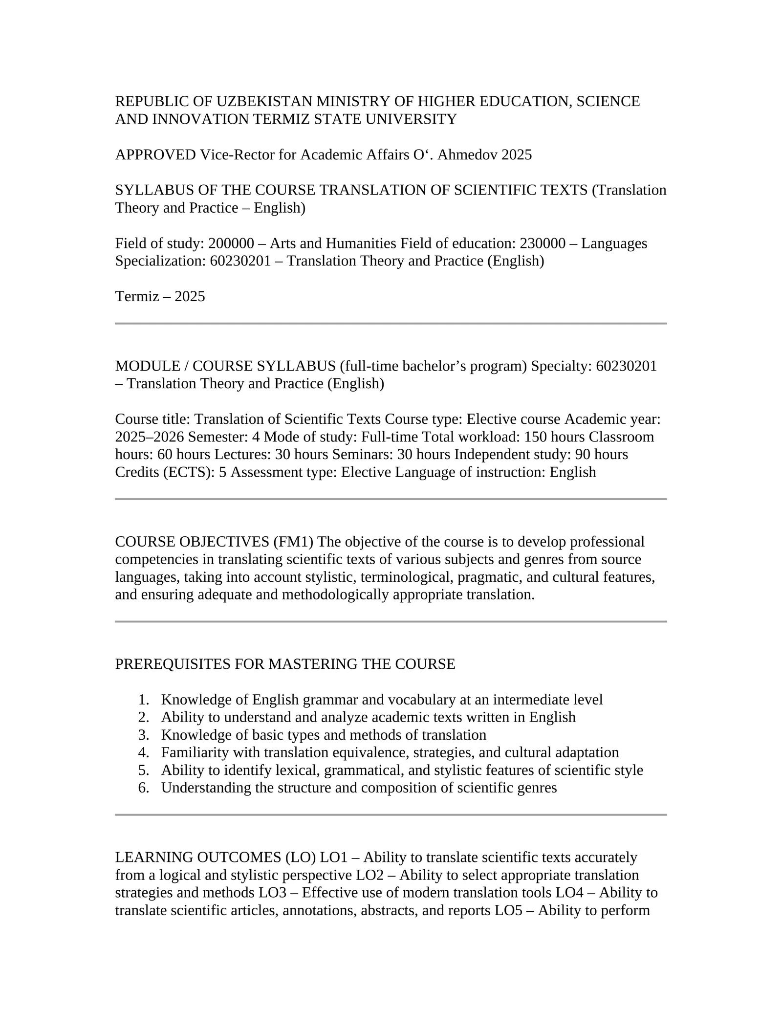 Translation of Scientific Texts