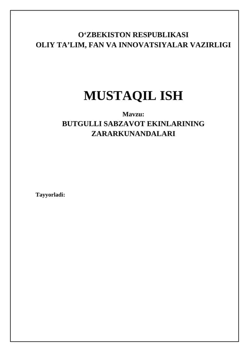 BUTGULLI SABZAVOT EKINLARINING ZARARKUNANDALARI