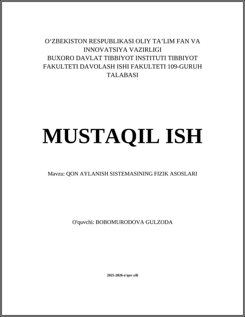 QON AYLANISH SISTEMASINING FIZIK ASOSLARI