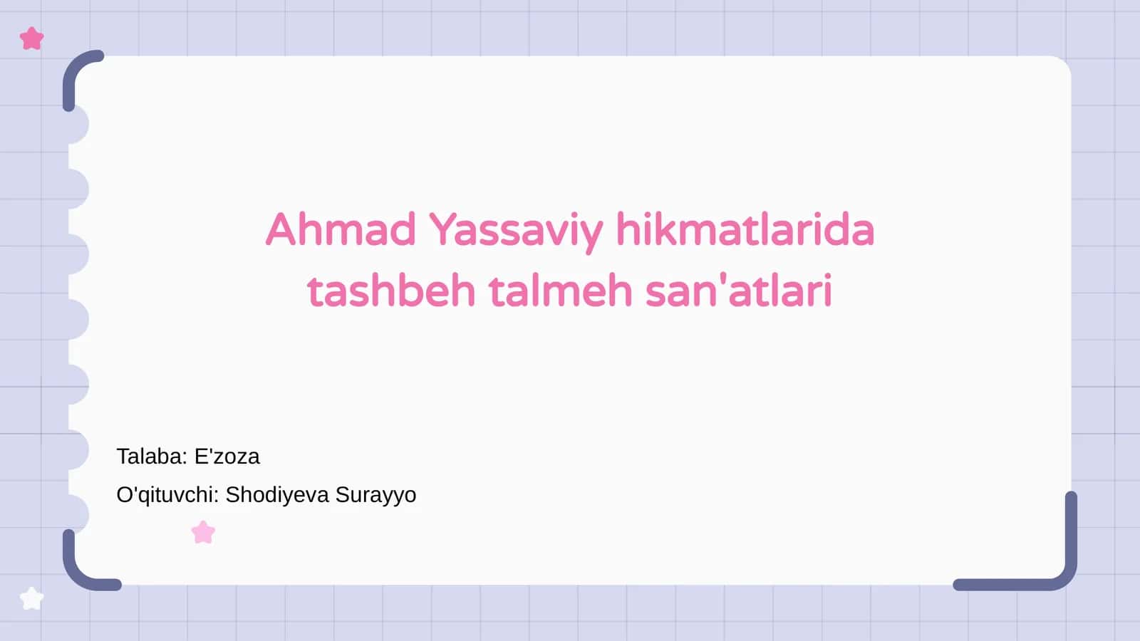 Ahmad Yassaviy hikmatlarida tashbeh talmeh san'atlari