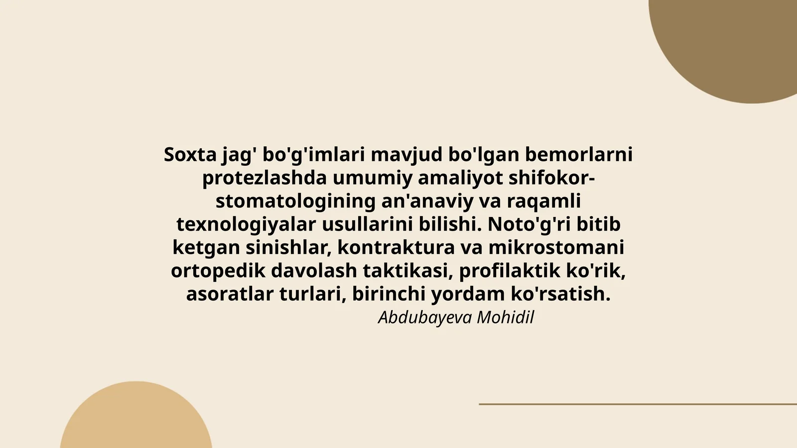 Soxta jag' bo'g'imlari mavjud bo'lgan bemorlarni protezlashda umumiy amaliyot