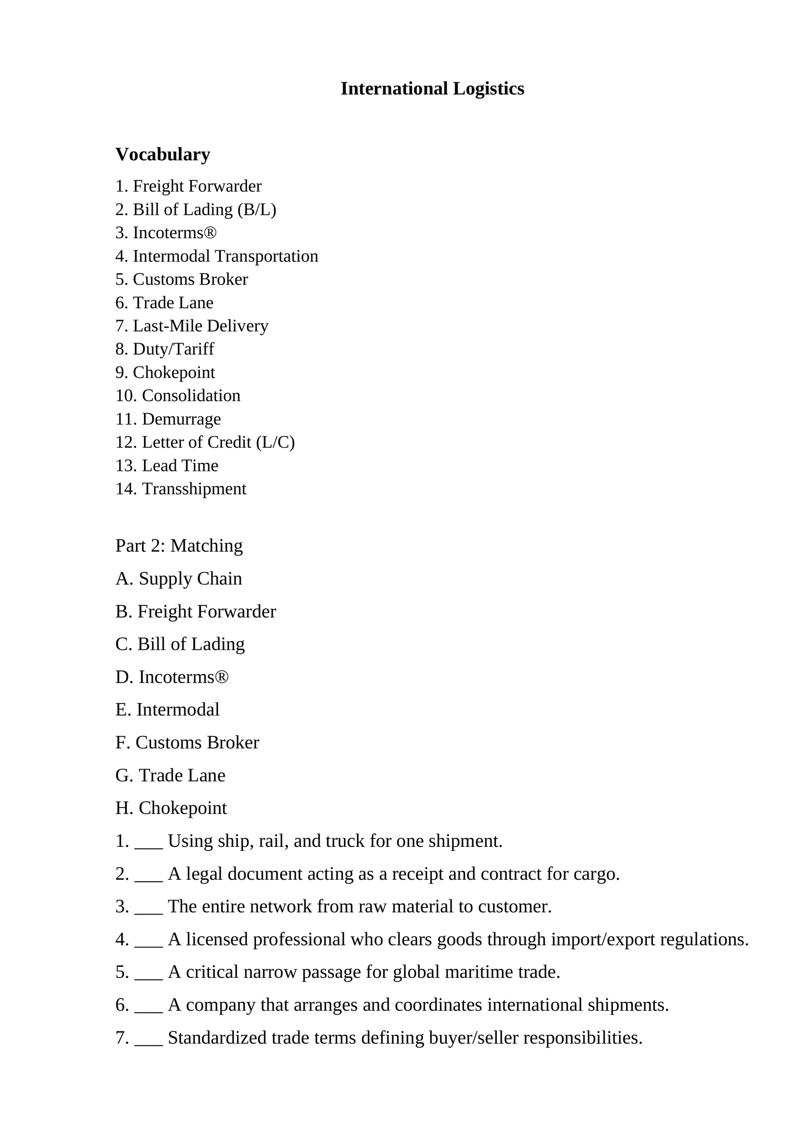 International Logistics Vocabulary