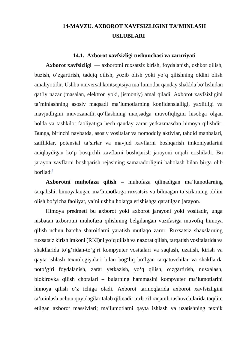 Axborot Xavfsizligini Ta’minlash Usullari