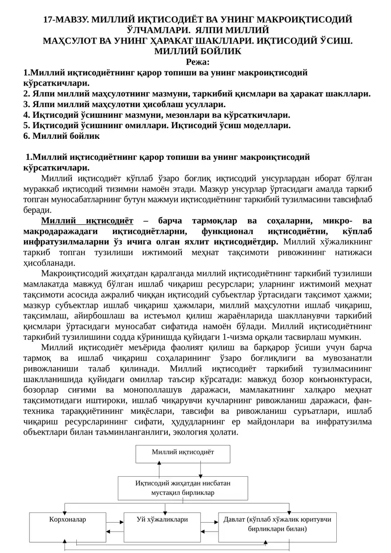 Миллий иқтисодиёт ва унинг макроиқтисодий юлчамлари
