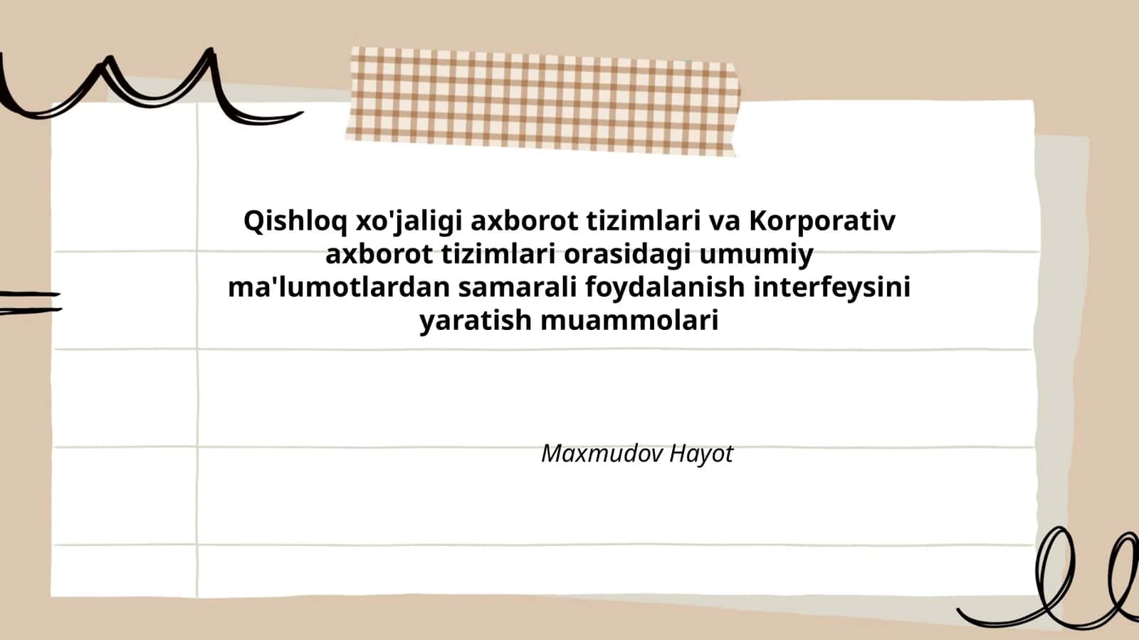 Qishloq xo'jaligi axborot tizimlari va Korporativ axborot tizimlari orasidagi umumiy ma'lumotlardan samarali foydalanish interfeysini yaratish muammolari