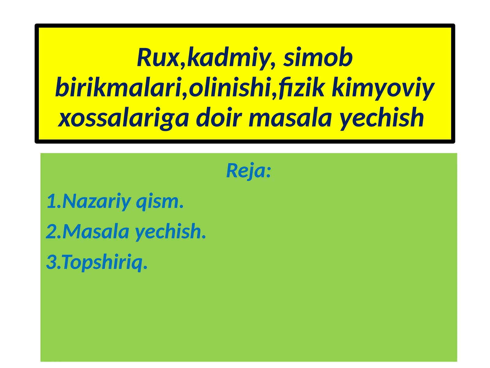 Rux, kadmiy, simob birikmalari olinishi