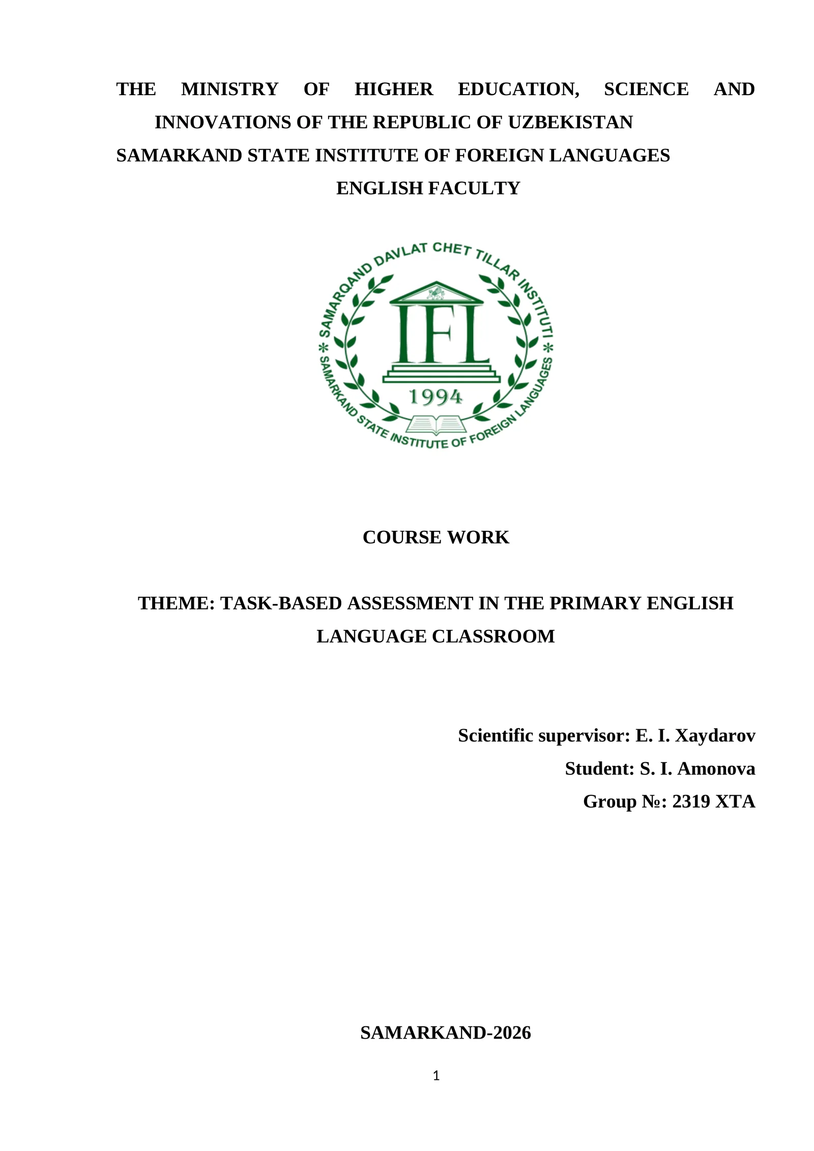 TASK-BASED ASSESSMENT IN THE PRIMARY ENGLISH LANGUAGE CLASSROOM