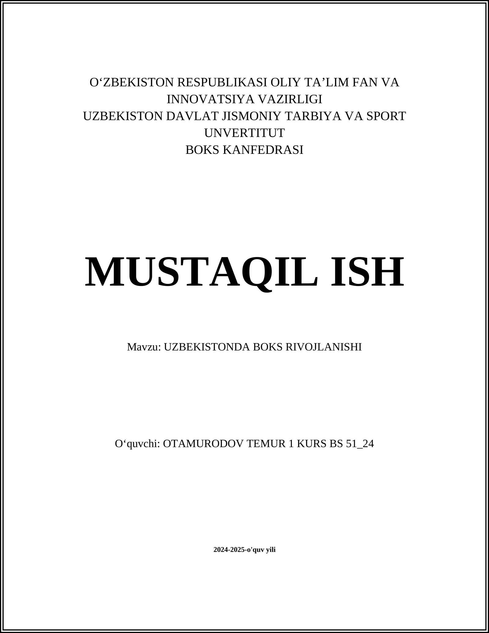 UZBEKISTONDA BOKS RIVOJLANISHI