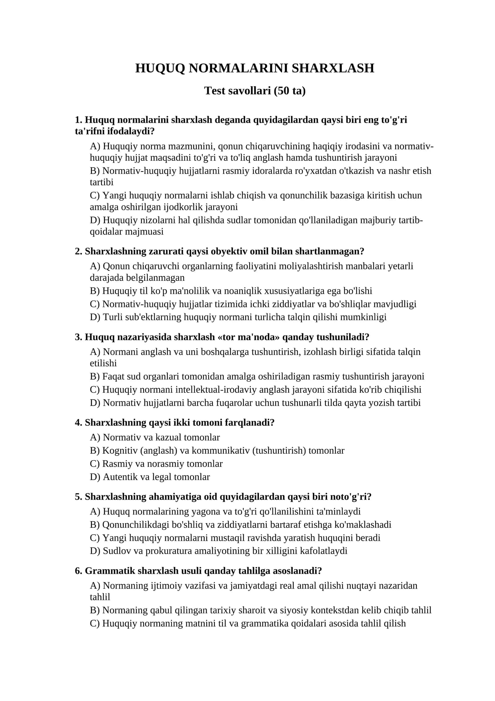 HUQUQ NORMALARINI SHARXLASH