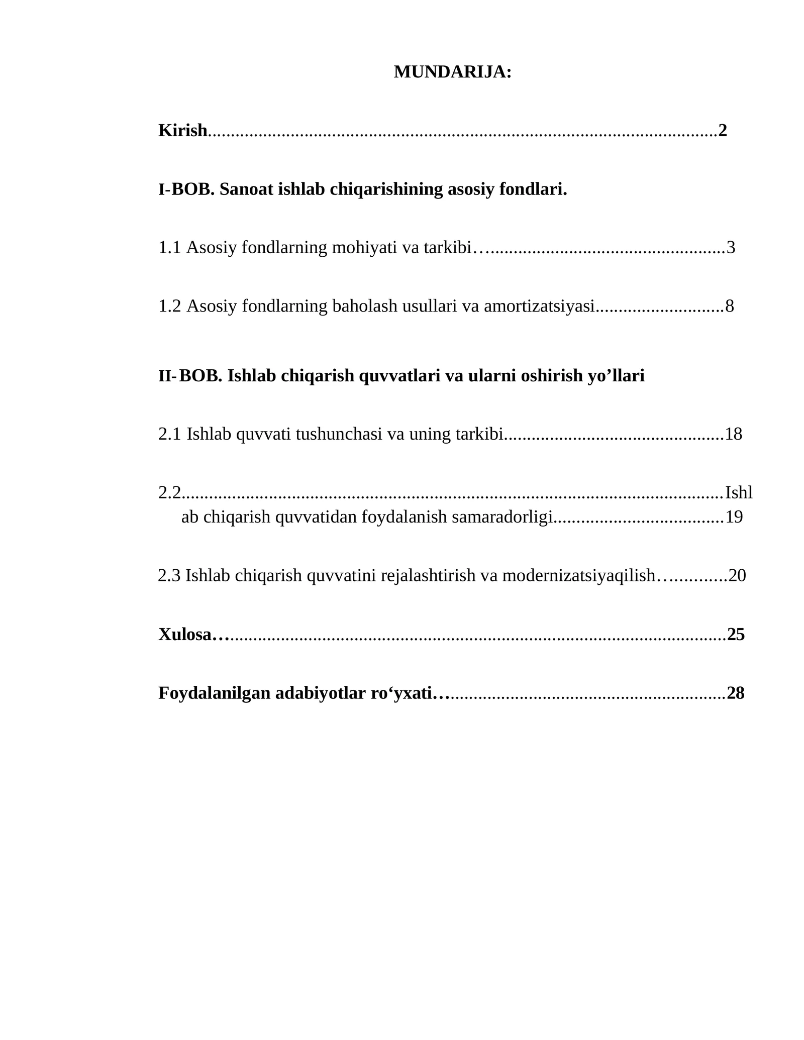 Sanoat ishlab chiqarishining asosiy fondlari va ishlab chiqarish quvvatlari