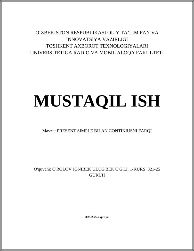PRESENT SIMPLE BILAN CONTINIUSNI FARQI