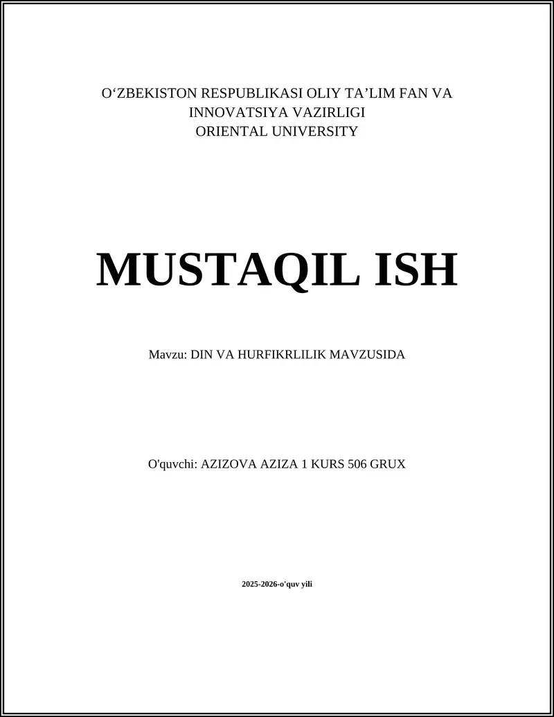 Din va hurfikrlilik mavzusida