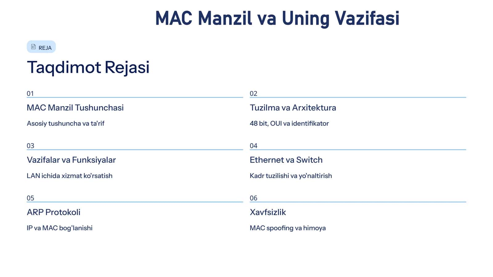 MAC manzil va uning vazifasi