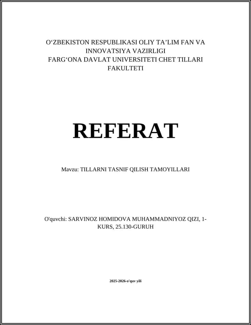 TILLARNI TASNIF QILISH TAMOYILLARI