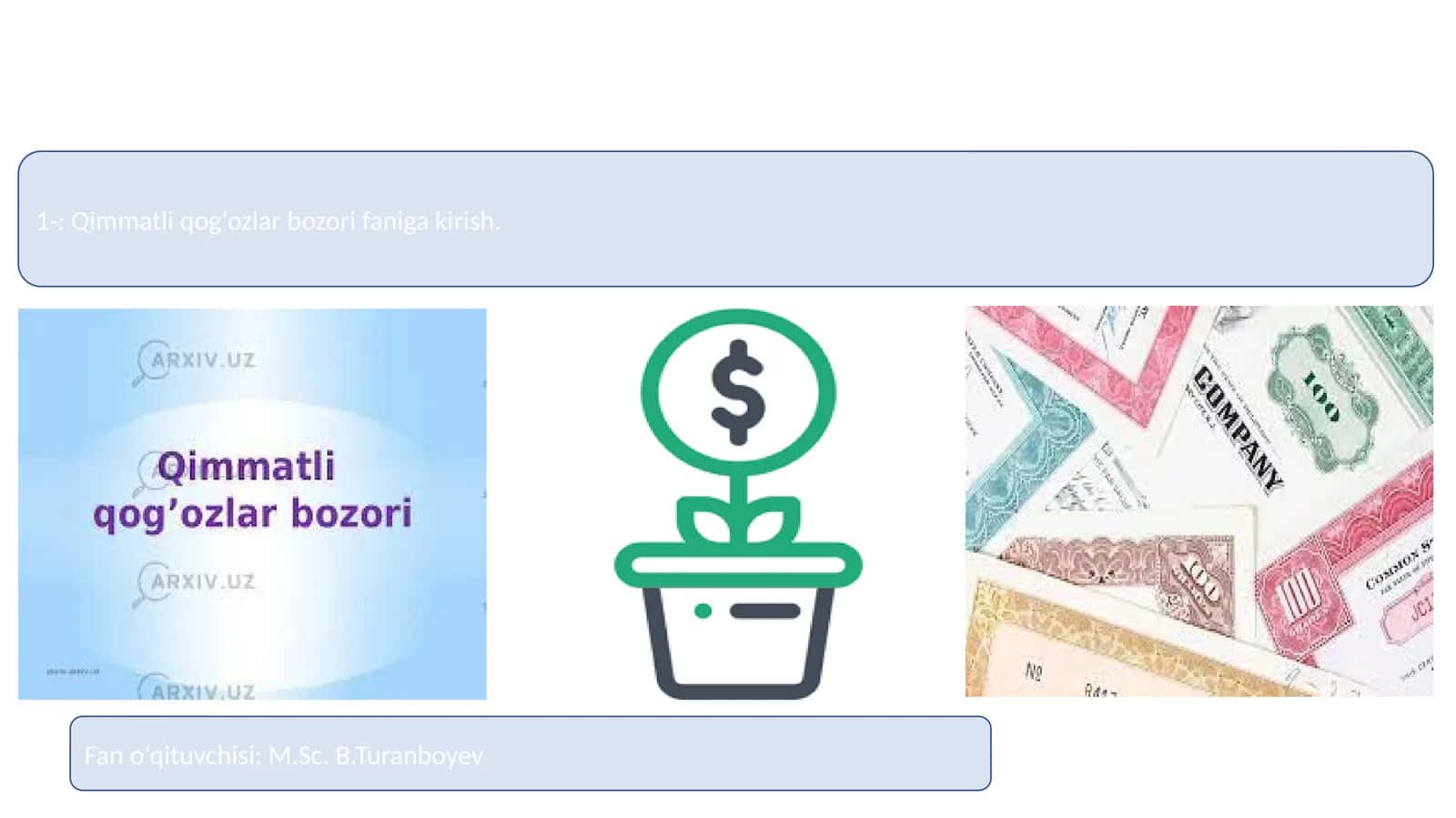 Qimmatli qog‘ozlar bozori faniga kirish