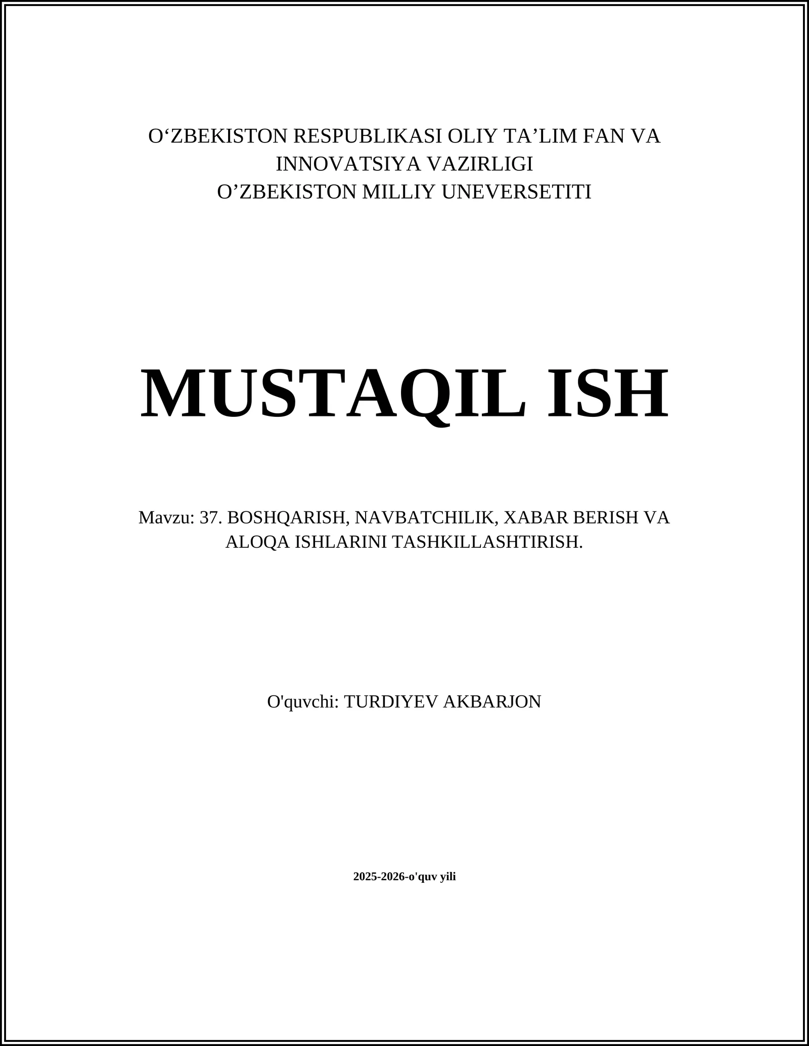 Boshqaruv tizimining tashkil etilishi va boshqaruv funksiyalari